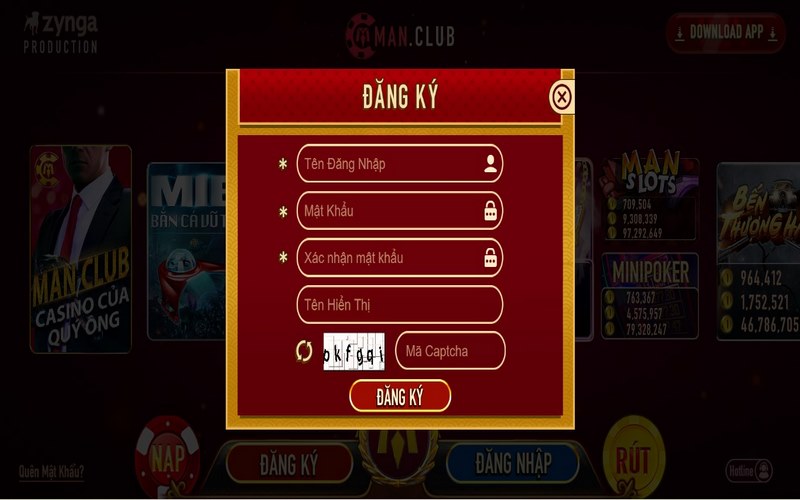 Bảng đăng ký tại Manclub cho thành viên 