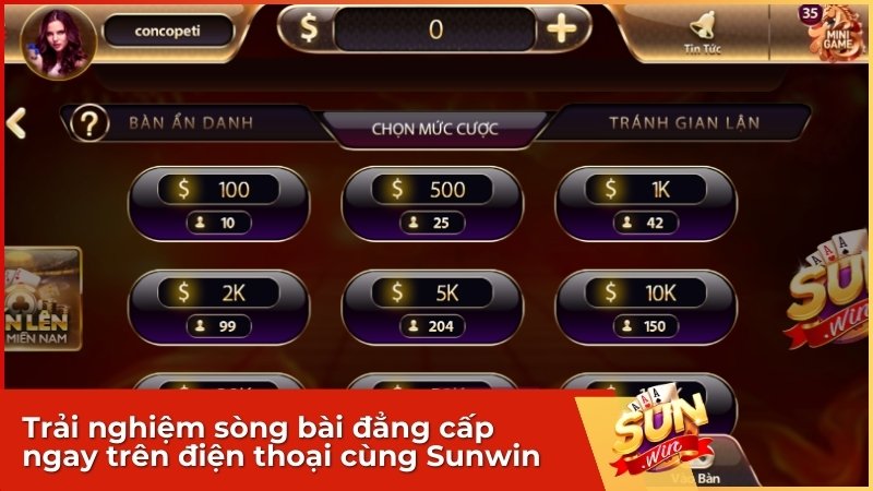 Trải nghiệm sòng bài đẳng cấp ngay trên điện thoại cùng Sunwin.